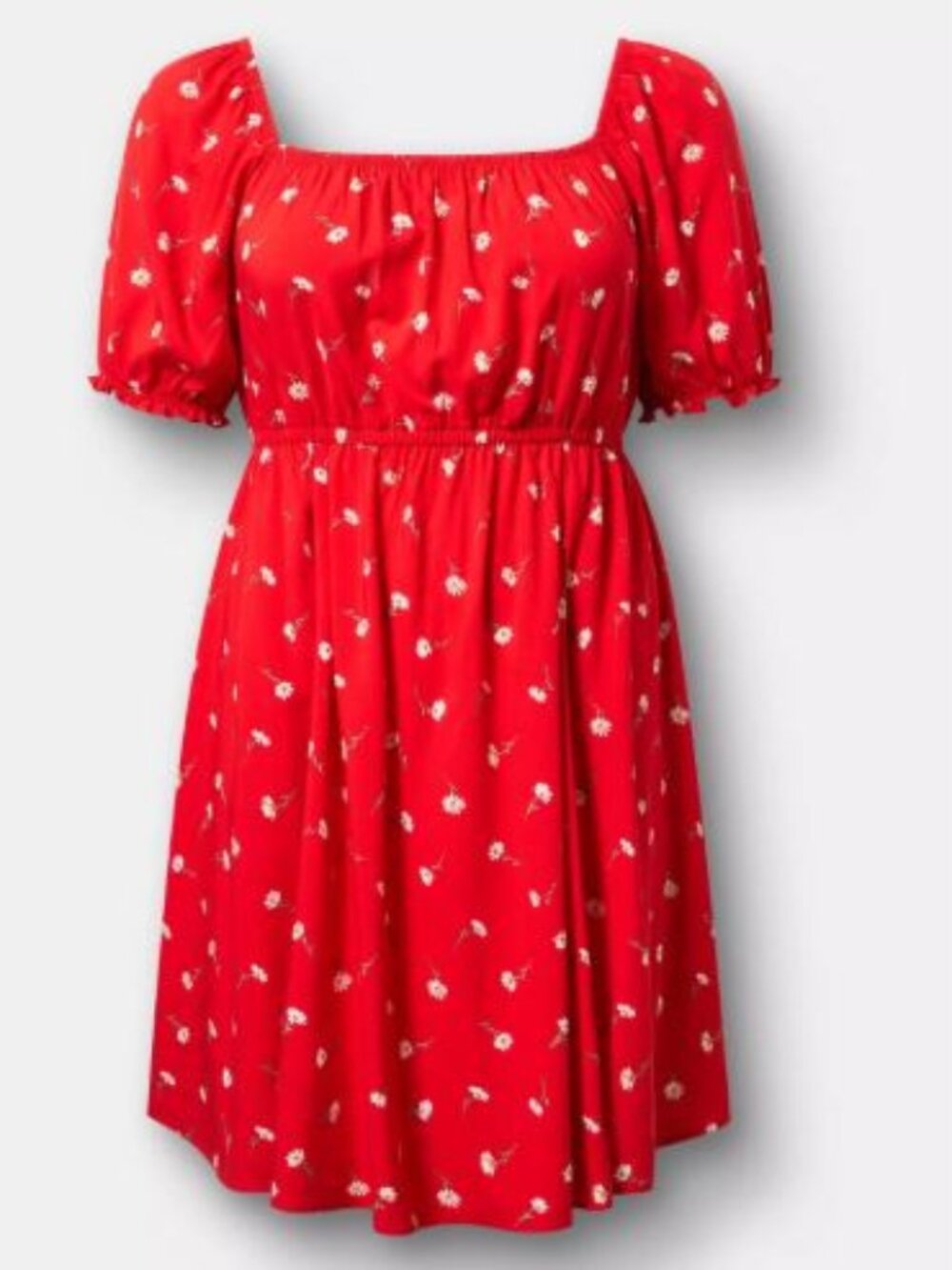 Red Floral Puff Sleeve Dress